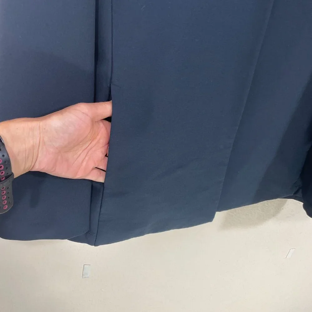 ADAY Blazer Strategy  Large Collarless in Midnight Blue‎ One Snap Button  V-Neck